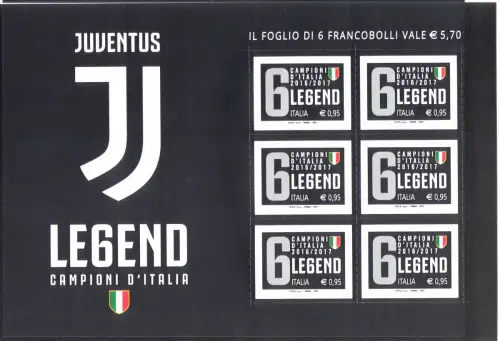 2017 Italia - Repubblica Minifoglio Juventus Legend Campione d'Italia 2016-2017 MNH **