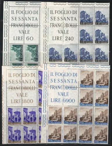 1961 San Marino, Eckblock von 12, Ansichten # 36/39, postfrisch, postfrisch **
