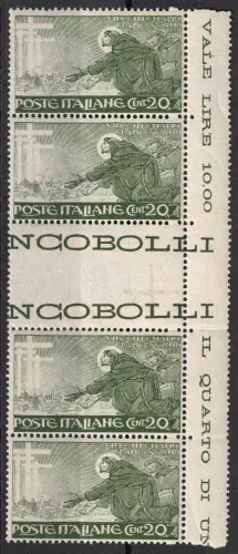 1926 Italien, Königreich, # 192, 20 Cent grün, Gruppeninterraum, postfrisch **