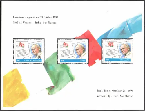 1998 Folder Vatikan San Marino Italien, Tag des Sammelns, postfrisch **