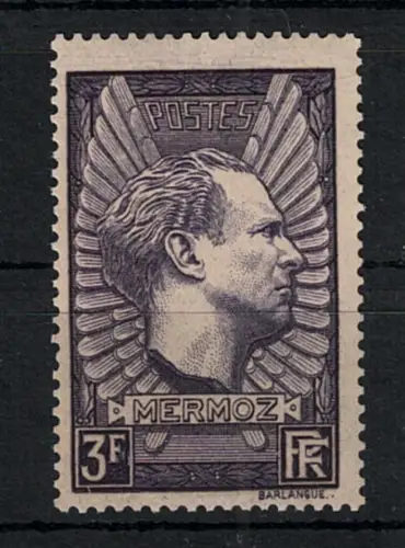 1937 FRANKREICH, 3 Francs Violetto Grigio, Flieger Jean Mermoz # 338b, postfrisch **