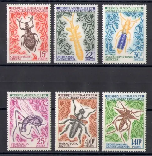 1972-73 TAAF, FRANZÖSISCHE ANTARKTIS, Insekten, Yvert-Katalog # 40-42 + 49-51, postfrisch**