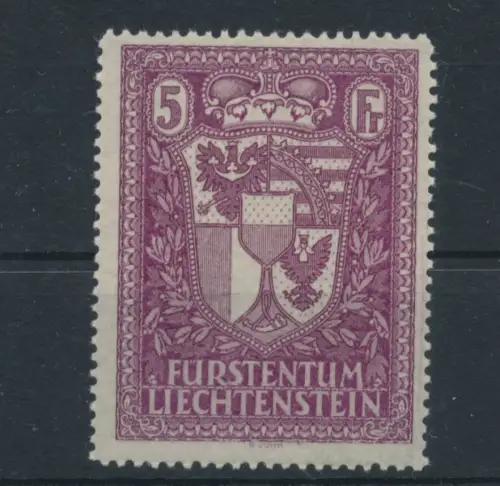 1935 Liechtenstein, # 128, 5 Franken, Typenwappen von 1934, lila, NMH**