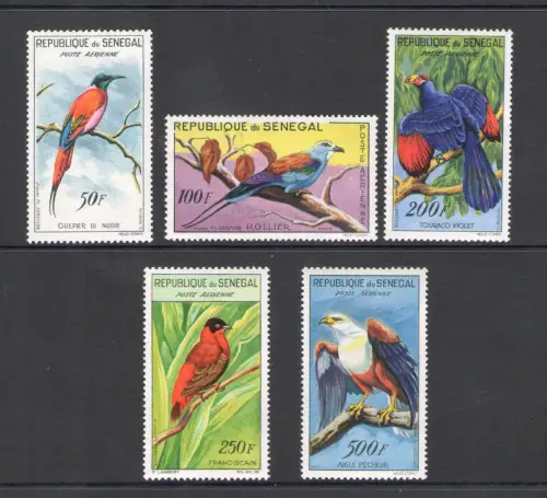 1960-63 Senegal, Republik, Vögel, Luftpost Yvert # 31-35, postfrisch**