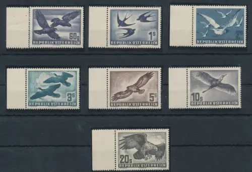 1950-53 ÖSTERREICH - LUFTPOST, Vögel im Flug, A54/A60, 7 Werte postfrisch** - Alle Bogenrand links