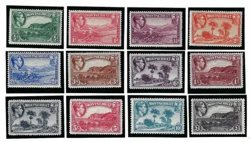 1938-48 Montserrat, Stanley Gibbons Nr. 101-12 - Serie mit 12 Werten - MH*
