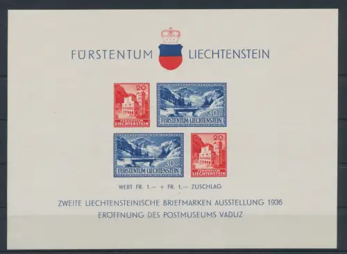 1936 Liechtenstein, BF Nr.2, 2.Vaduz-Ausstellung und Eröffnung des Postmuseums, NMH**