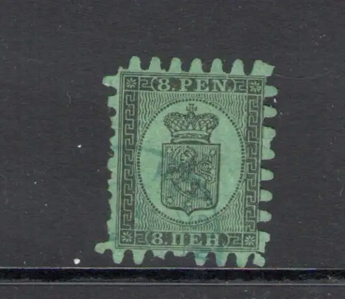 1866-70 Finnland - Nr. 6, Wappen 8 S. schwarz auf grün - gebraucht