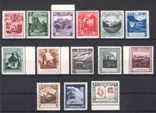 1930 Liechtenstein, Nr. 94-107, Verschiedene Ansichten - Schlösser und Ansichten und Fürsten, 14 Werte, Mischverzahnung - NMH**