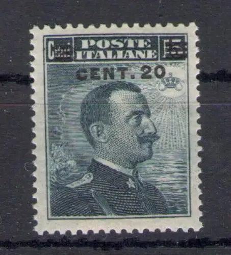 1916 Italien - Königreich, Nr. 106, 20 Cent auf 15 Kant grau schwarz, Vittorio Emanuele III - POSTFRISCH **