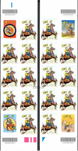 2023 Italien, Tex Willer, 2 vertikale Streifen + 4 Briefverschlüsse und Barcode