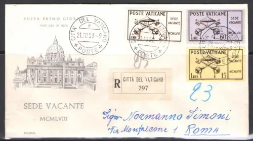 1958 Vatikan, Sitz frei - 21.10.1958, Einschreiben