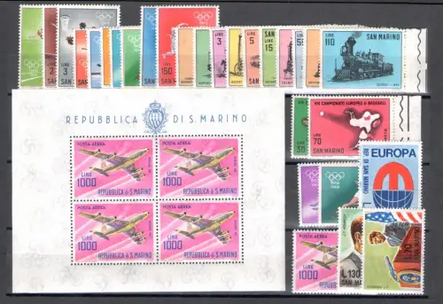 1964 San Marino, kompletter Jahrgang 28 Werte + 1 Zettel - postfrisch **