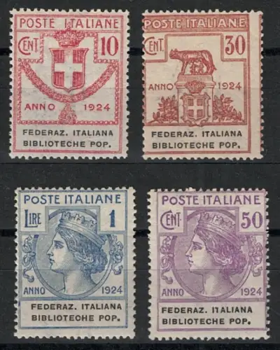 1924 Italien, Halbstaatliche Körperschaften, # 34/37 Federazione Biblioteche Popolari, MNH **