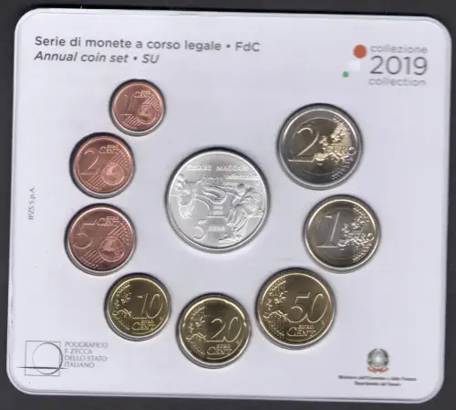 2019 Italien, gesetzliche Münzserie, Cesare Maccari, 9 Werte - FDC