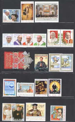 2019 Vatikan, kompletter Jahrgang 27 Werte + 6 Zettel + 1 Heft, postfrisch **