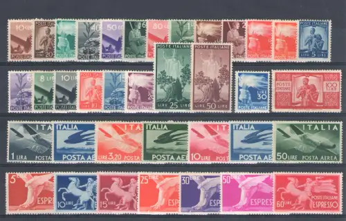 1945 Italien, Republik, kompletter Jahrgang 37 Werte postfrisch**, Zertifikat De Simoni