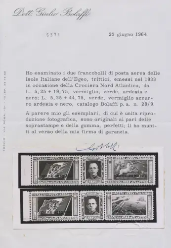 1933 ÄGÄIS, Luftpost, Tripttici Balbo 28/29 MNH ** Signatur Bolaffi + Zertifikat