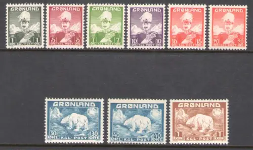 1938-46 Grönland, Ordentliche Serie Nr. 1/9 - MNH**