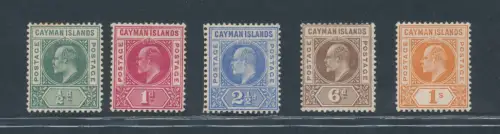 1905 Cayman Islands, Stanley Gibbons n. 8/12, Serie mit 5 Werten, MH*