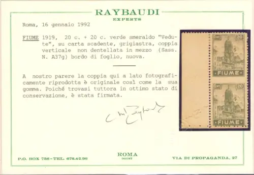 1919 Fluss - Ungezahnte Ansichten in der Mitte, Paar, Nr. A37g - MH*