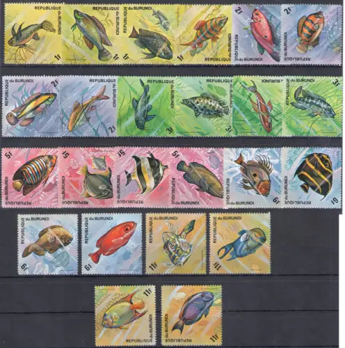 1974 Burundi, Yvert n. 588/611 - Fische - postfrisch**