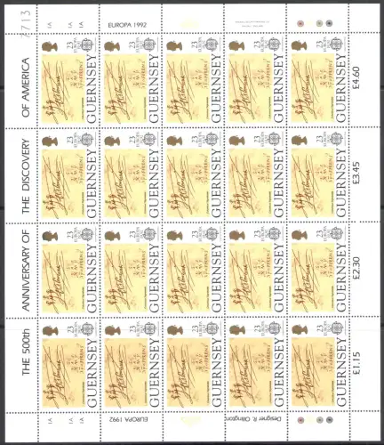1992 EUROPA CEPT Guernsey 4 Miniblätter - postfrisch **