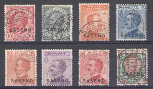 1923 SASENO, Briefmarken Italiens Aufdruck, Nr. 1/8, 8 Werte, gebraucht