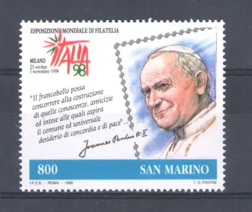 1998 San Marino Tag der Briefmarke und des Sammelns Gemeinschaftsausgabe - 1 Val MNH **