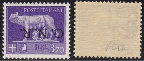 1944 Italienische Sozialrepubblica, Nr. 484a Lire 3,70 Aufdruck umgedreht signiert