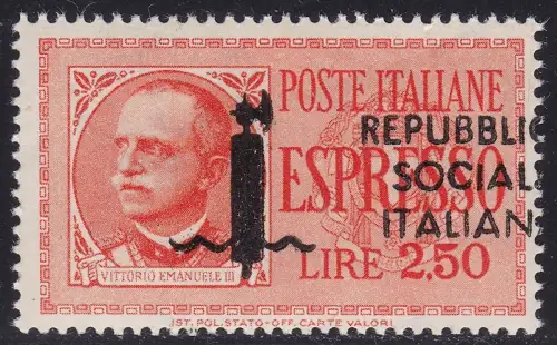 1944 Italienische Sozialrepubblica, Espressi Lire 2,50 Nr. 22gab MNH/** ÜBERDRUCK NACH RECHTS VERSCHOBEN
