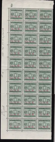 1944 Italienische Sozialrepubblica, Steuermarken Nr. 50 25c. grün MNH/** BLOCK VON 30 MIT TISCHNUMMER UND SORTEN
