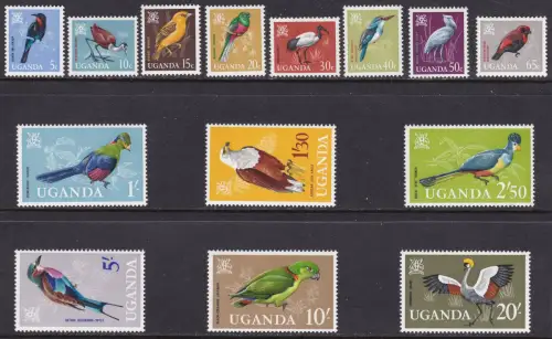 1965 UGANDA - Vögel - Yvert Nr. 64/77 - Serie mit 14 Werten - postfrisch**