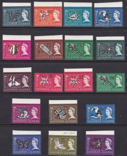 1966-67 BRITISH SOLOMON, SG 135B/152B Satz von 18 Dezimalwährungen MNH/**