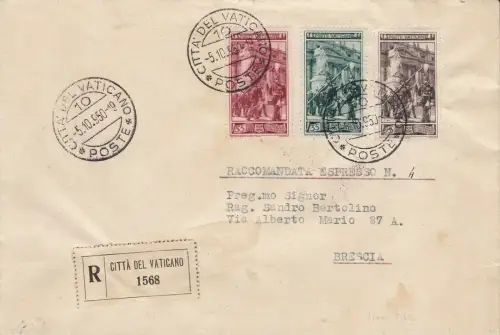 1950 Vatikan Nr. 140/142 die Serie auf Einschreiben gereist