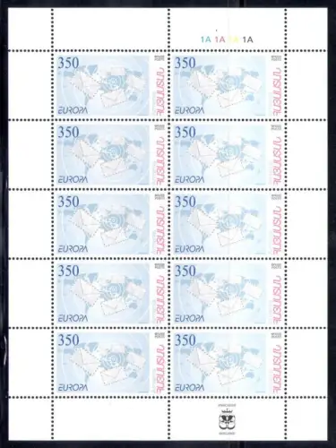 2008 EUROPA CEPT Armenien, 1 Kleinbogen mit 10 Werten, Der Brief postfrisch **