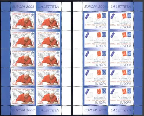2008 EUROPA CEPT Vatikan, 1 Kleinbogen mit 10 Werten, postfrisch **