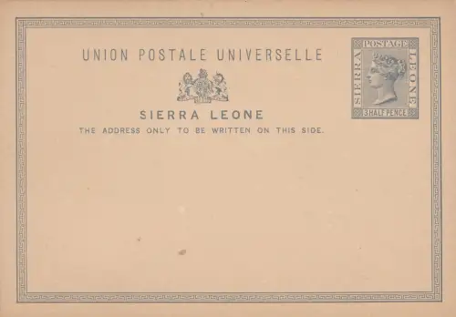 1881-83 SIERRA LEONE, Head of Queen Victoria, POSTKARTE + ANTWORT 3 Halfpence + 3 Halfpence grau auf weiß