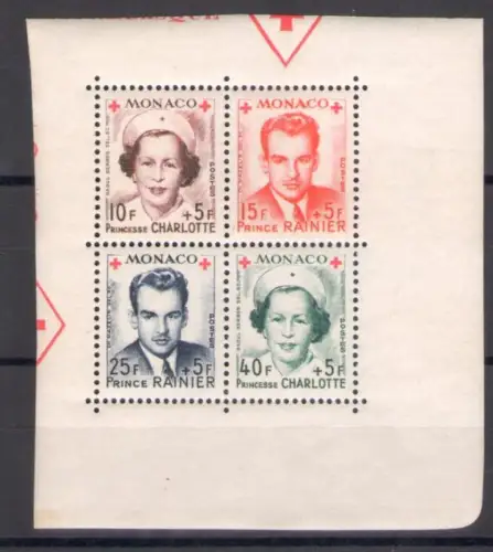1949 MONACO - Pro Rotes Kreuz, Viererblock gezackt, Nr. 334/37, postfrisch**