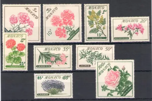 1959 MONACO, Blumen, Yvert Nr. 514-22 - 9 Werte, postfrisch **