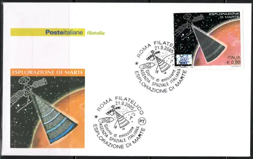 2005 ITALIEN, Rosa Mars auf Umschlag, Schriftzug Asi in Blau, FDC