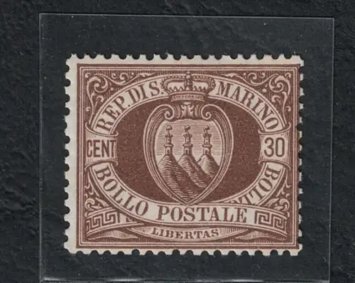 1877 San Marino, # 6, 30 Cent braun - diskrete Zentrierung - postfrisch **