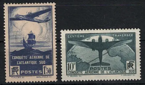 1936 FRANKREICH, Jahrestag Atlantik-Flugüberquerung, # 320/321 MH*