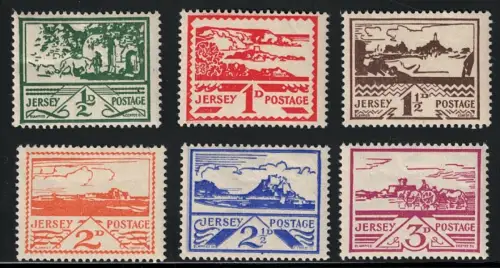 1943 Jersey, Inselansichten, Graue Karte, #3A/8A, postfrisch**