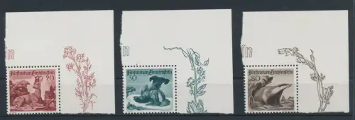 1950 Liechtenstein - Nr. 247/49, Fauna 3er, postfrisch** - Bogenwinkel