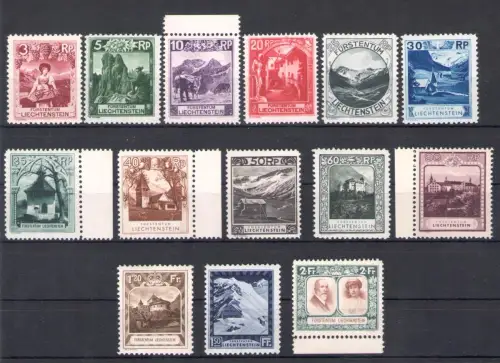 1930 Liechtenstein, Nr. 94-107, Verschiedene Ansichten - Schlösser und Ansichten und Fürsten, 14 Werte, Mischverzahnung - NMH**