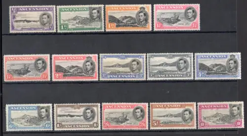 1938-53 ASCENSION, SG 38/47, 14 Werte - Georg VI und Ansichten - MH*