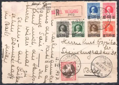 1934 Vatikan, Provisorisch auf Postkarte, Einschreiben, Nr. 35/40 - Gebraucht