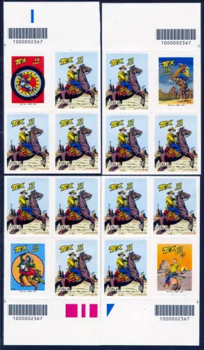 2023 Italien, Tex Willer, 4 Quartine + 4 Brieföffner und zugehöriger Barcode