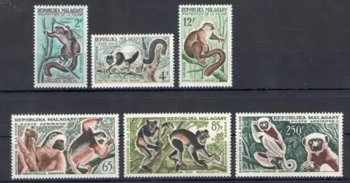 1961 Madagaskar, Yvert n. 357/59+PA 84/86, Lemuri, postfrisch**